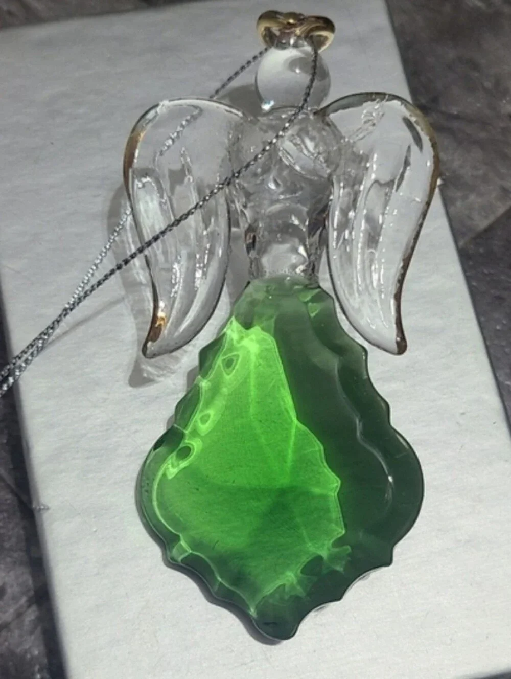 Crystal Glass ANGEL ORNAMENT Chandelier Clear Green Prism Gold Halo 4